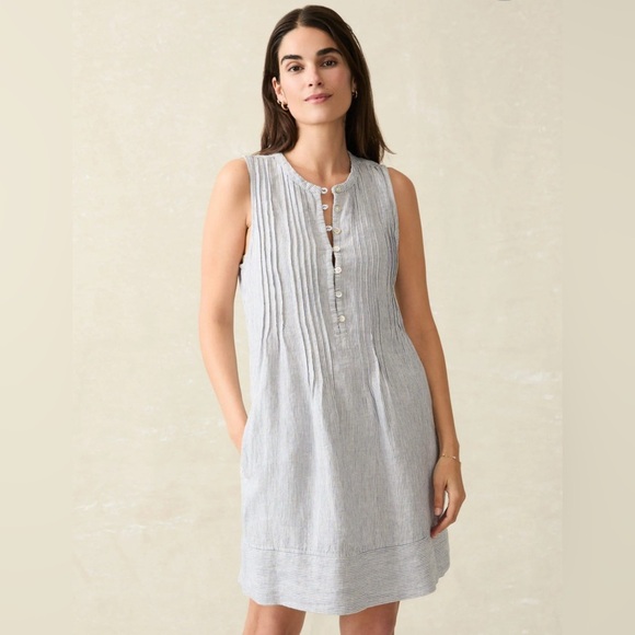 Faherty Dress Isha Mini Linen in Blue Striped XL - Picture 1 of 12